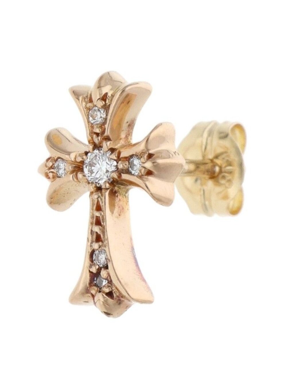 Chrome Hearts 22k CH 2 Fat P Dia CH Cross Fat Stud Pave Diamond Gold Earrings